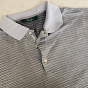 Bobby Jones Men's XL Polo Shirt Blue Yellow Stripe Performance Golf Short Sleeve